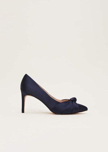 Phase Eight Satin Knot Front Court Heels Navy Canada | OJNEQM-603